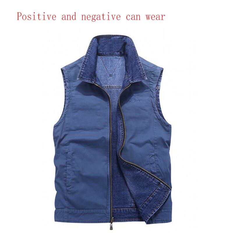 Mannen Voor-en Achterkant Dragen Denim Vest Casual Rits Multifunctionele Vest Werk/Leven dual-Gebruik Vest 2 Kleuren