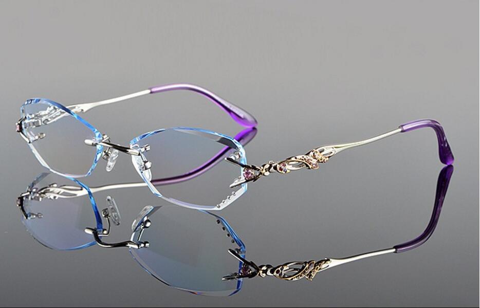 Chashma óculos de leitura com lentes para miopia, óculos de titânio sem armação, corte de diamante: silver with blue