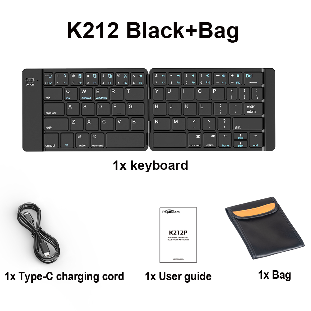 Mini Foldable Keyboard Rechargable Portable Travel Bluetooth Wireless Folding Keyboard for iOS Android Windows PC Tablet: Pewter