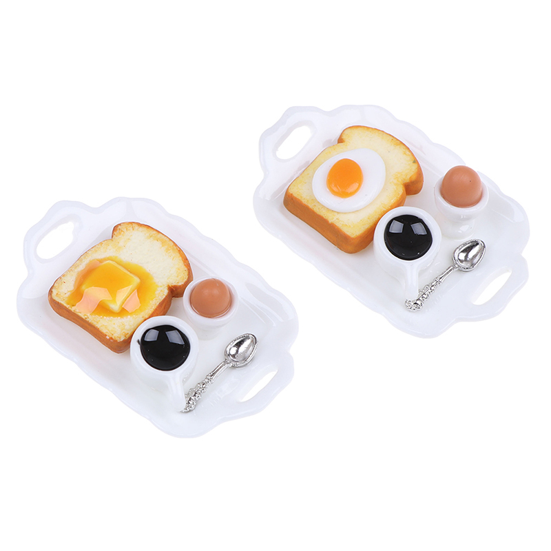 Créatif 1: 12 Maison de poupée Mini Petit déjeuner Set Burger Croissant  Toast Egg Café avec plateau Cuisine Accessoires alimentaires Jouets pour  enfants