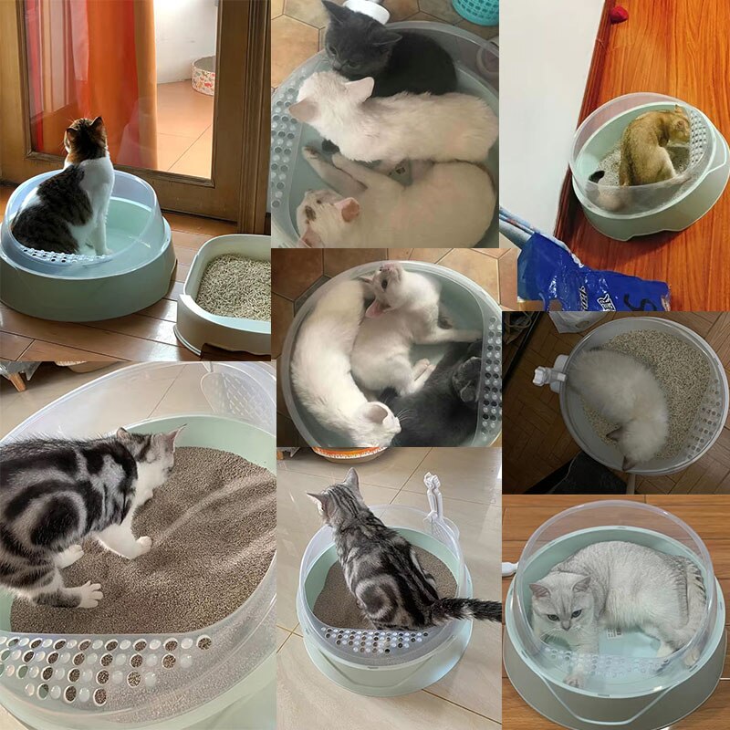 Semi-cerrado para desechos de gatos caja de baño redondo gato bandeja de arena grande pequeño Anti-splash desodorante arena gran tarta de huevo 3 Color