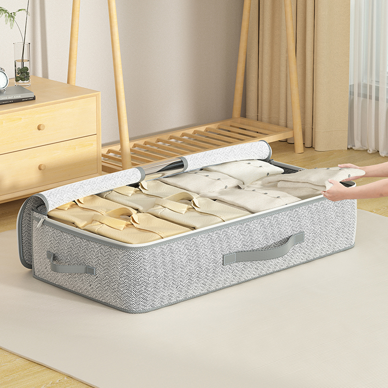 Übergroße Aufbewahrungsbox mit Bettboden, faltbare Kleidung, Steppdecke, Organizer, staubdichte Aufbewahrungstasche für Schlafzimmer, Spielzeug, Unordnung