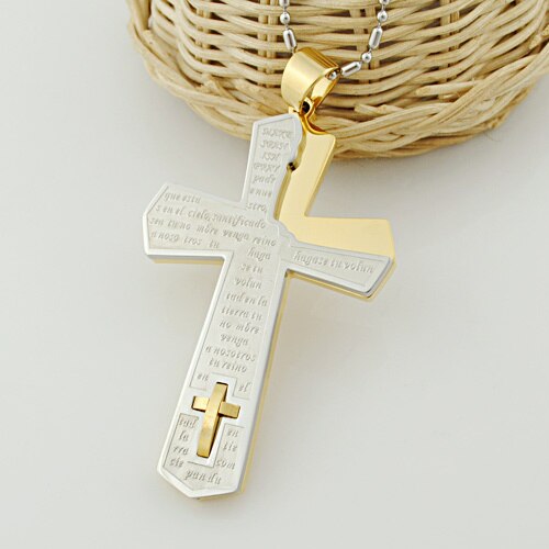 catholic scripture Cross For Man s.steel pendant necklace crucifix classical men's jewelry for him WP666: gold