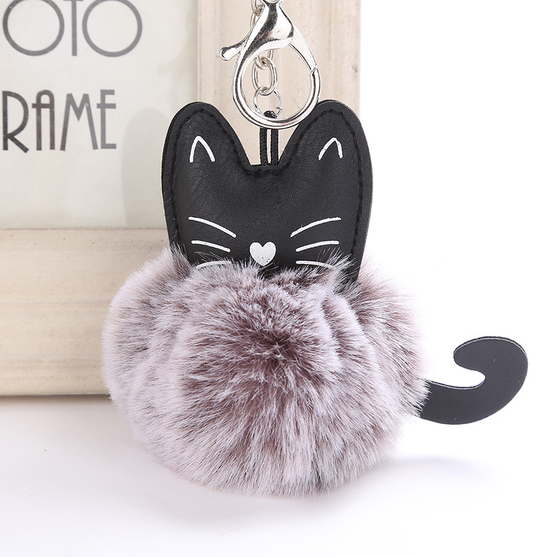 LLavero de Bola de Pelo de gato, pompón suave, Bola de Pelo de Animal, llavero de coche, bolso y accesorios para coche, llavero de para mamá: 07