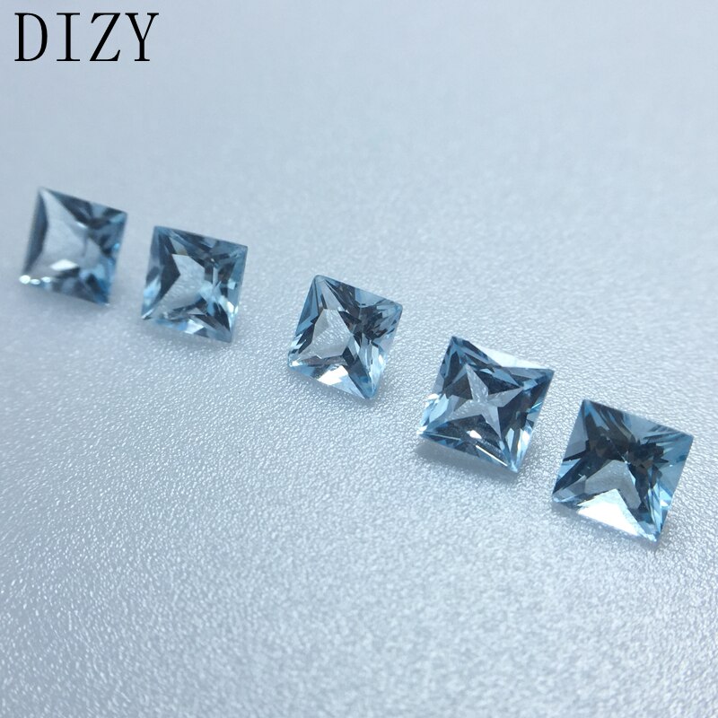 DIZY Sky Blue Topaz Vierkante Prinses Gefacetteerde Cut 5*5mm, 5 stuks Ongeveer 4.0Cts Natuurlijke Losse Edelsteen Voor diy Sieraden Montage