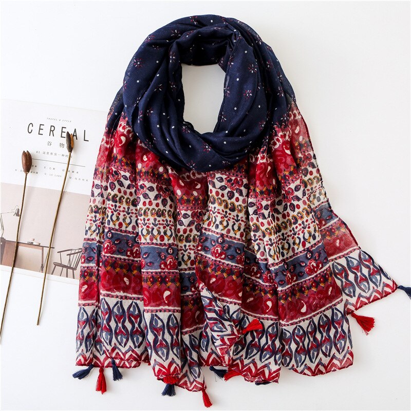 Foulard à pompon en coton pour femme, écharpe en lin à fleur, paréo pour la plage, Hijab, écharpe d'été,: 19