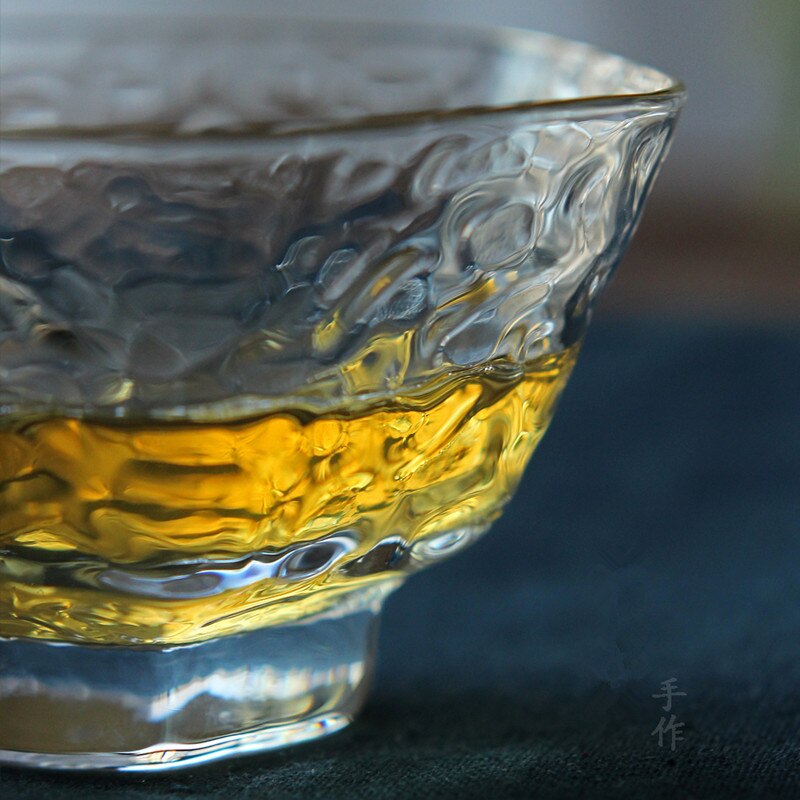 Japanese Style Hexagonal Personal Cup Hammered Glass Gold Tea Cup Wine Glasses Small Single Cup Teacup with gold edge