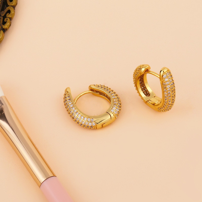 Cute Gold Pave Full Zirconia Crystal Geometric Hoop Earings Snake Shape Hoop Earings For Women Luxury Jewellery