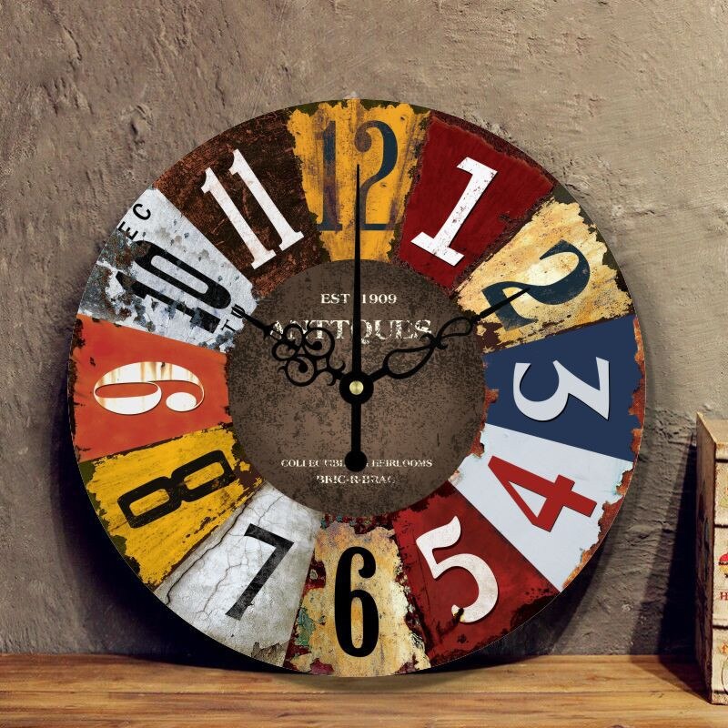 Nordic Retro Wanduhr Moderne Shabby Stil Chic Mechanismus Uhr Hängen Vintage Rost Decor Runde Riesen Uhren Wohnzimmer Hause: 002 / 35cm 14inch