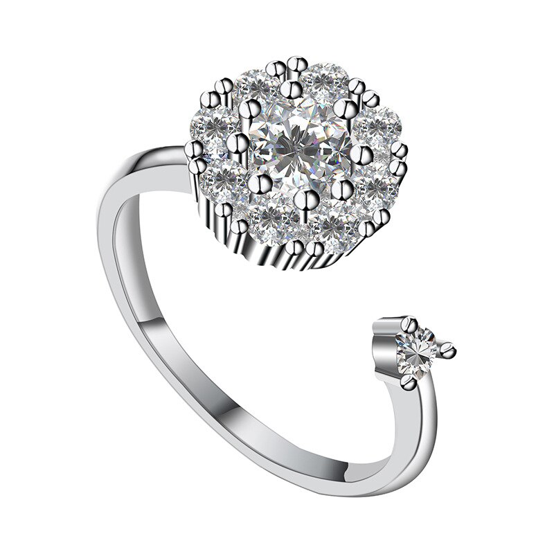 Anillo giratorio de circón para aliviar el estrés, anillo de cobre brillante de Circonia cúbica, anillo abierto Ajustable para de San Valentín: Default Title