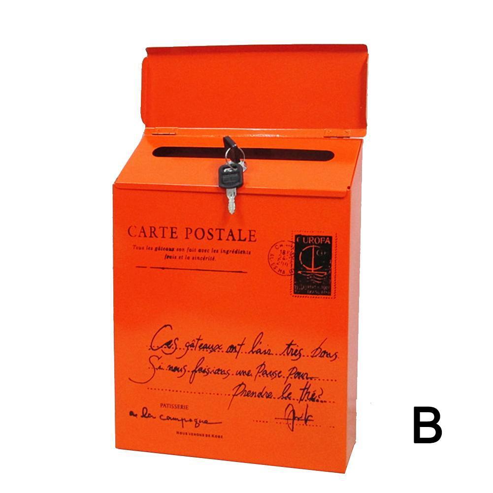 Iron Lock Letter Box Vintage Wall Mount Mailbox Mail Postal Letter Newspaper Box 30*23*6cm 5Colors: Red