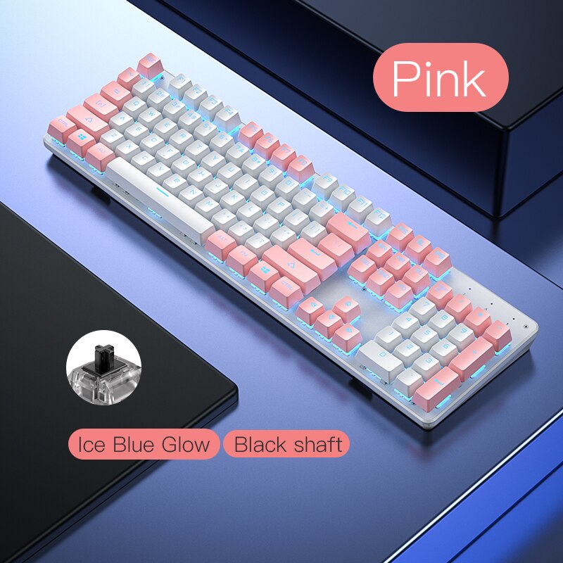 Wired Gaming Keyboard Blue Black Switch Mechanical Keyboard RGB Backlit 104 keys Anti-ghosting Laptop PC Gamer Pink Keyboards: pink 2