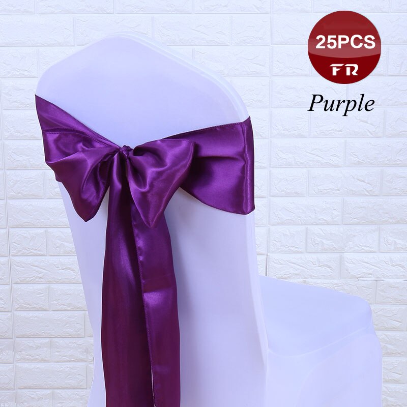 GRATIS 25 stk/partij Stoel Sjerpen Bow Tie 7 &quot;X 108&quot; Bruiloft Stoel Satijnen Sjerpen Gold Cover Bruiloft decor Party Banquet Venue: Purple