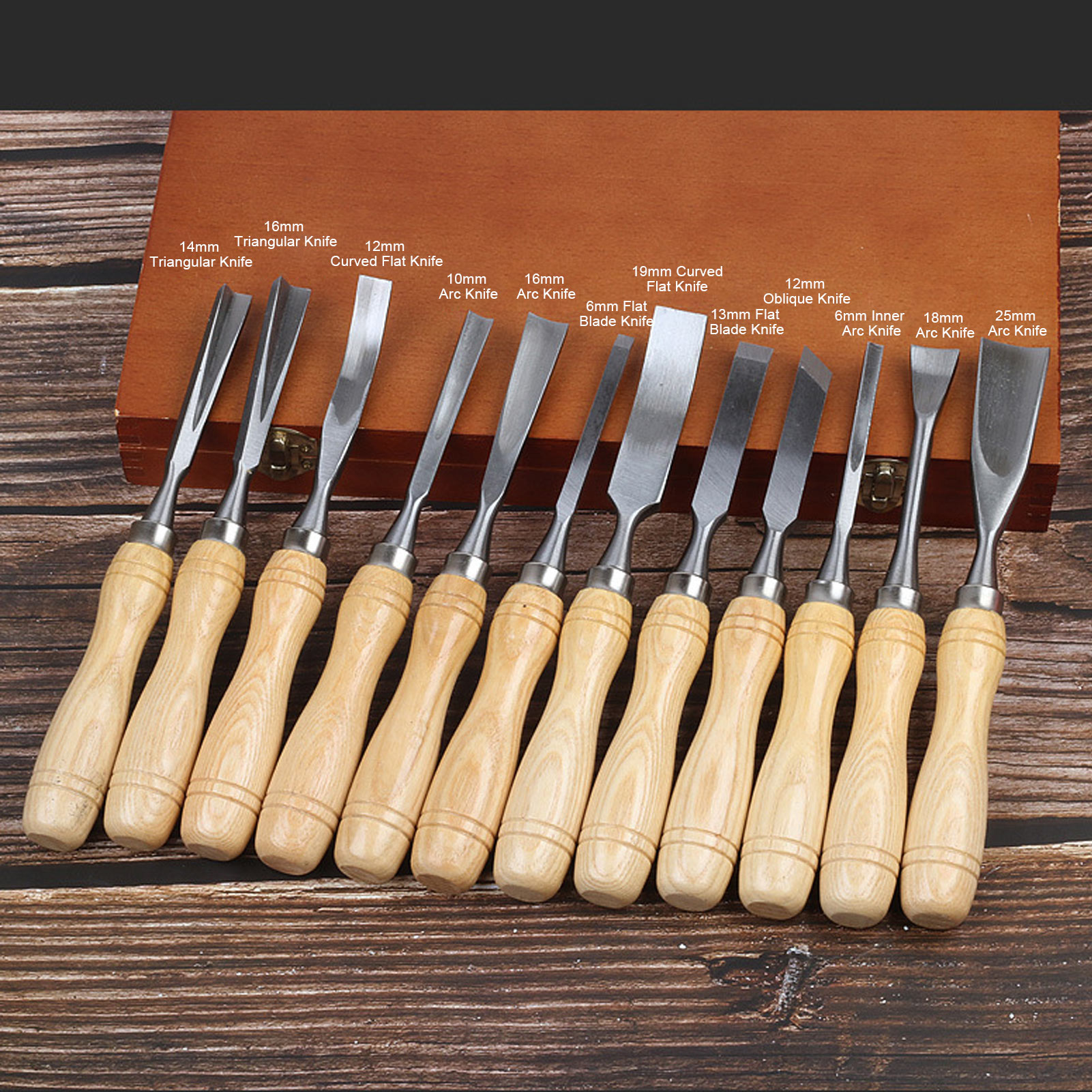Houtsnijwerk Gereedschap CRV Blade Houten Handvat Graveren Beitel Set voor DIY Handwerk Houtsnijwerk Gereedschap Carving Beitel Set