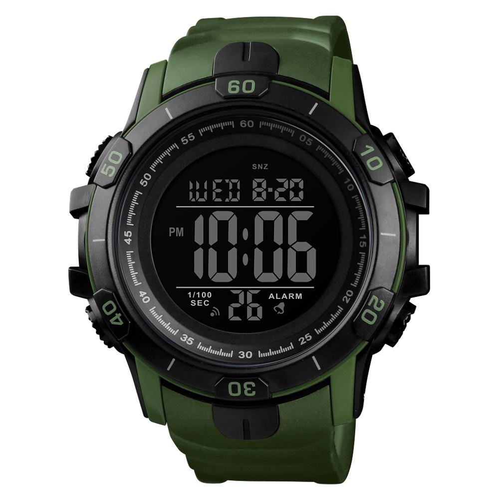 Skmei digitaal horloge voor heren led sport polshorloges waterdicht lichtgevende wekker aftelhorloge herenhorloges montres homme: Groen leger