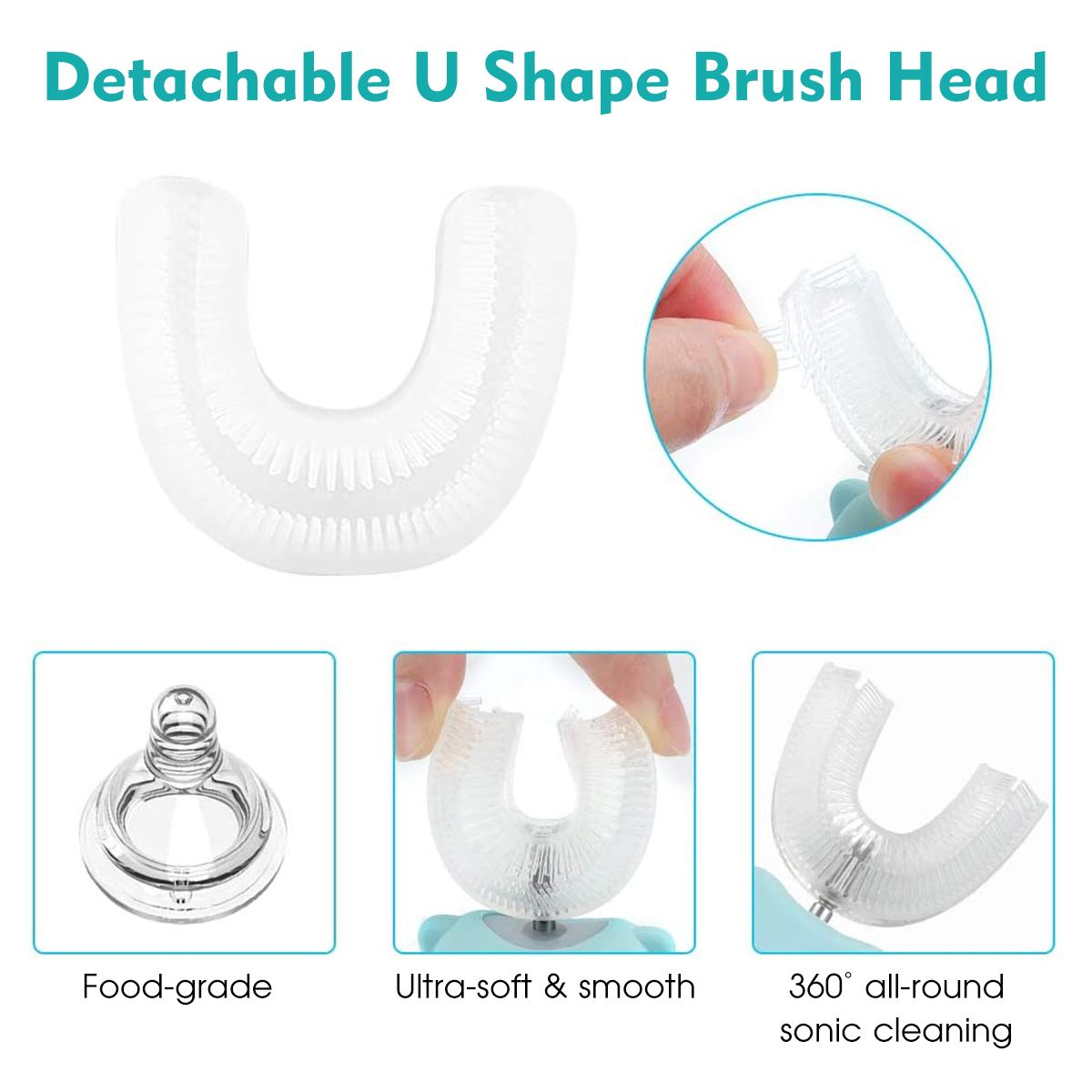 360° Sonic Automatic Electric Toothbrush With UV Light for Aged 2-13 Kid 3 Modes USB Charging IPX7 Waterproof Whitening Teeth