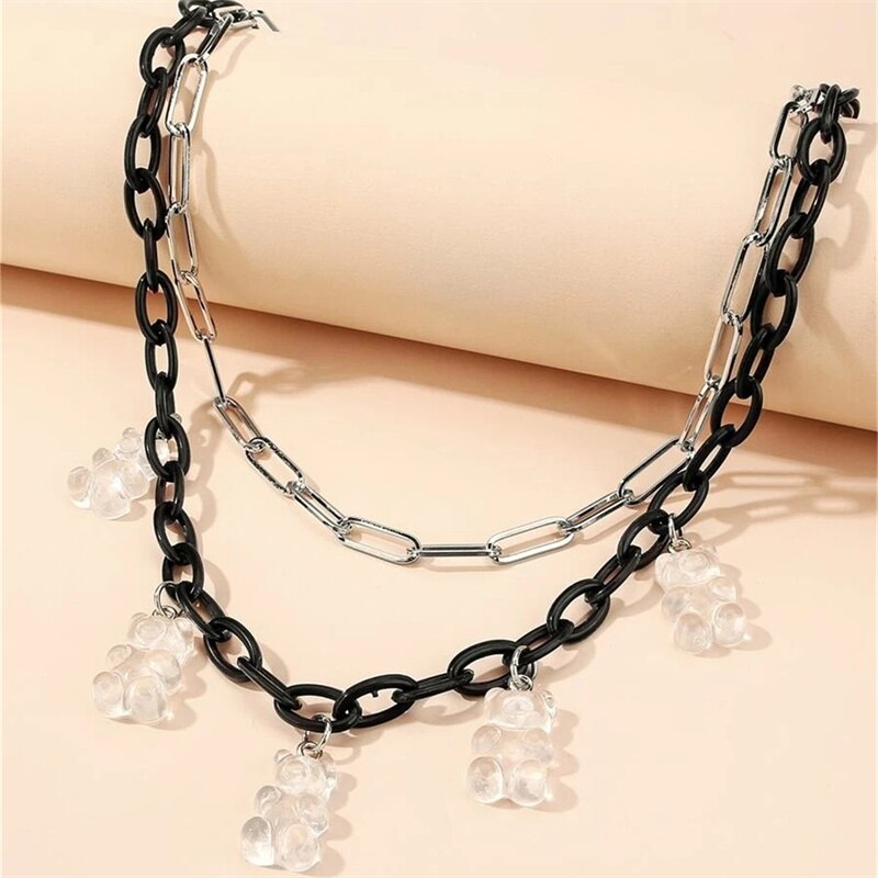 Transparante Beer Hanger Double-Layer Plastic Ketting Met Legering Ketting Vrouwelijke Sleutelbeen Keten Collares Para Mujer Kraag