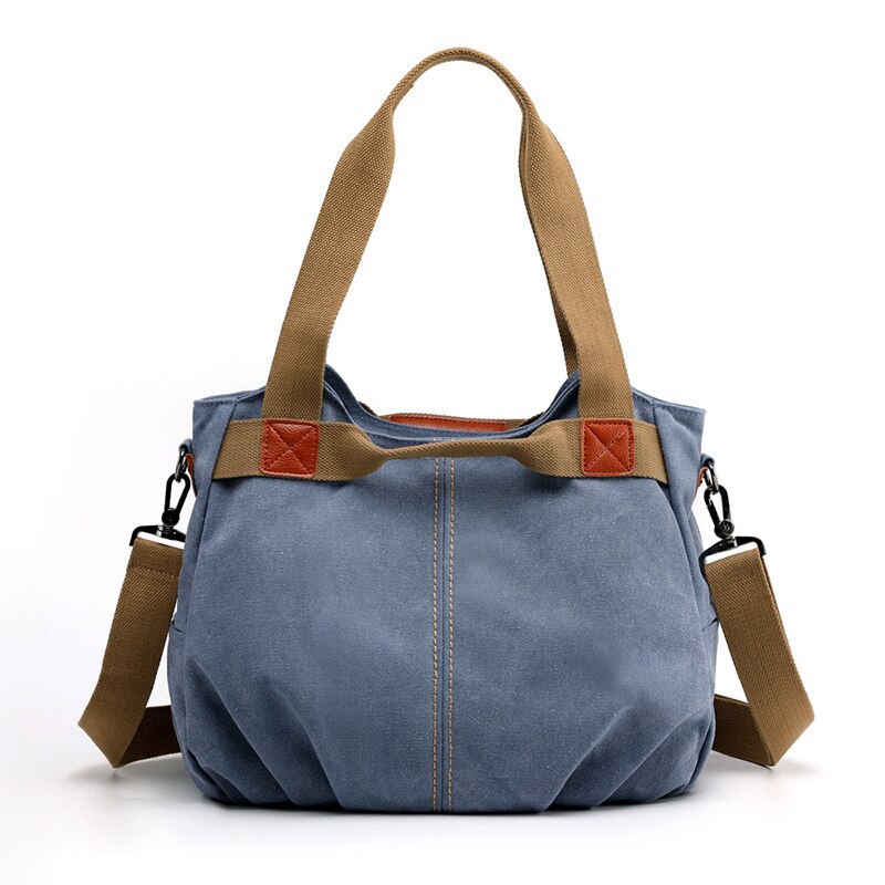 Canvas Hobos Bag Women Handbags Female Large Capacity Leisure Shoulder Bags for Travel Weekend Outdoor Bolsas Colors: Lake Blue