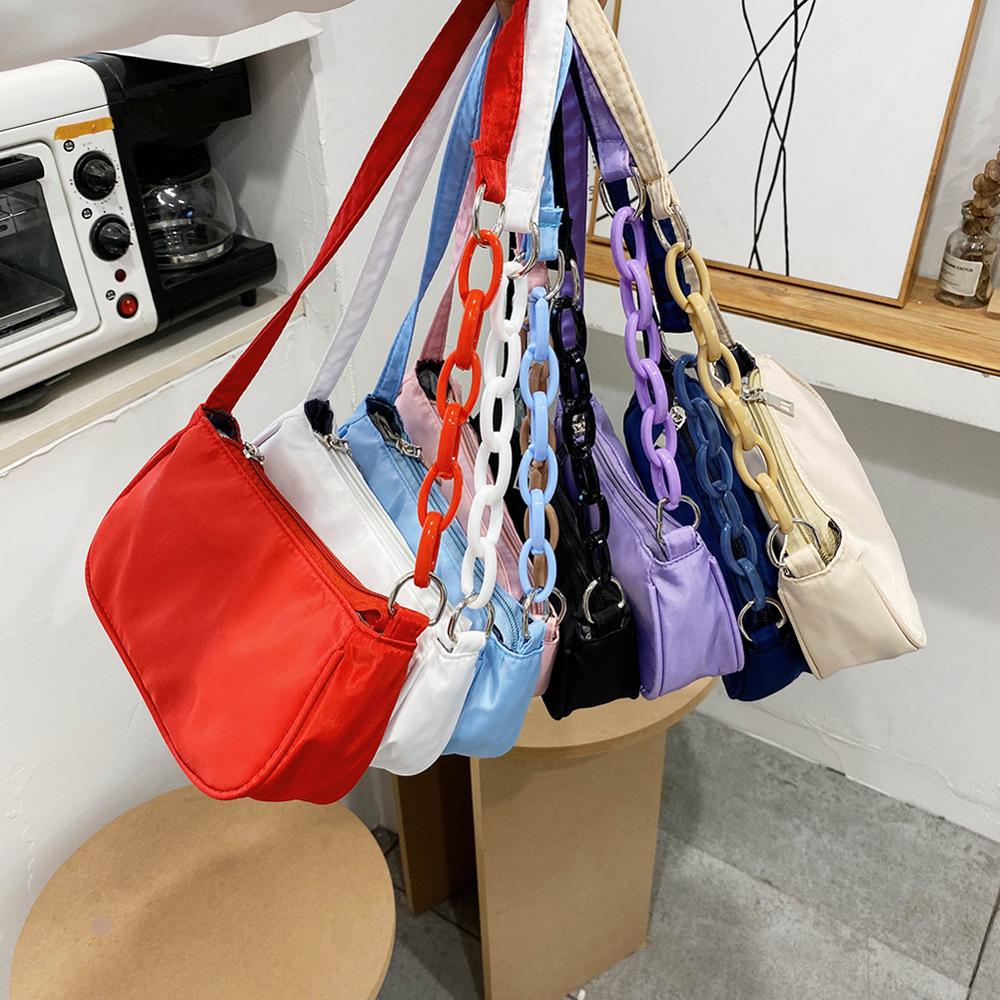 Simple Women Nylon Handbags Female Classic Texture Chic Leisure Daily Zipper Underarm Shoulder Totes Bags