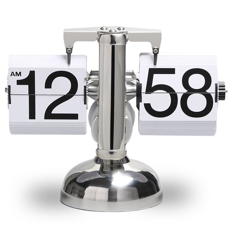 Retro Flip Over Clock Desk Stainless Steel Flip Internal Gear Operated Flip Table Clock Operated Quartz Clocks Small Scale