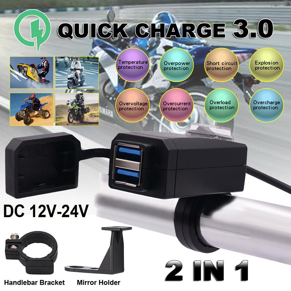 Universele  qc3.0 usb motorfietslader, waterdichte dubbele usb snellader, 12v voedingsadapters
