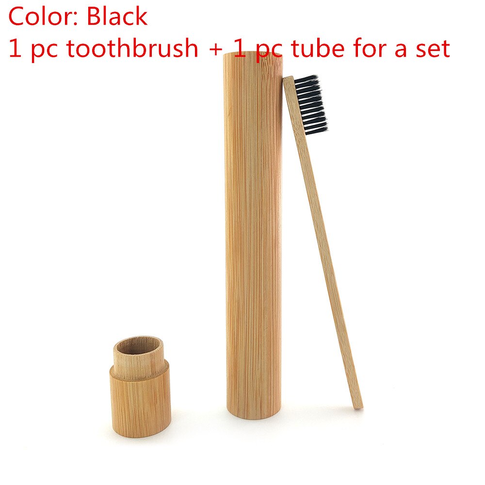 1PC bamboo toothbrush +wooden bamboo tube environmental protection tooth brush tooth cleaning adult oral care travel set: 492-J-1