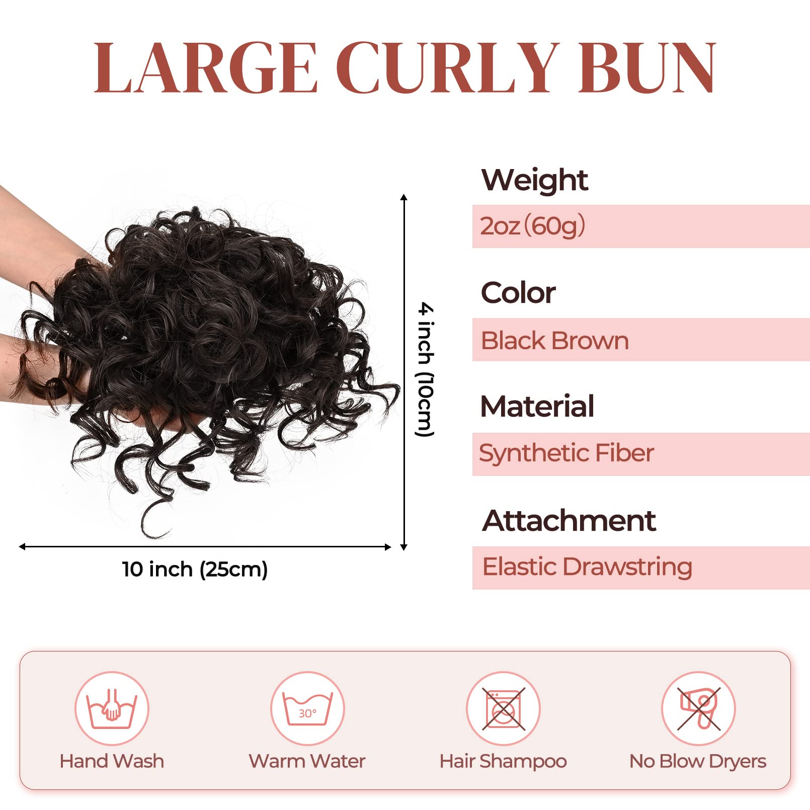 Coque de cabelo bagunçado, peça de cabelo com cordão elástico, onda solta, grande coque encaracolado, 60 gramas, extensão de rabo de cavalo sintético curto para mulheres