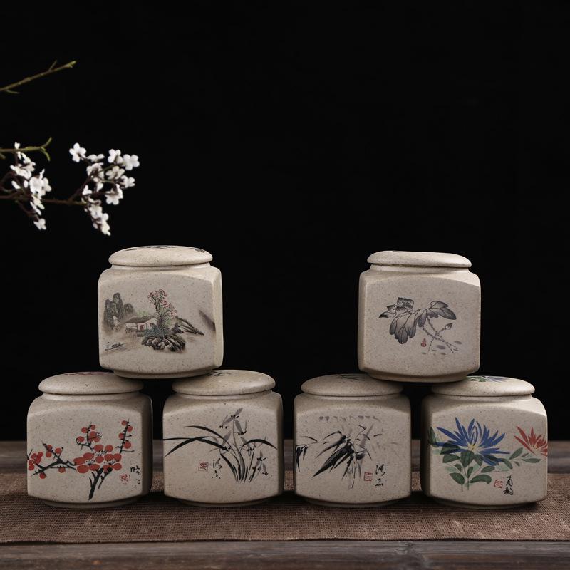 Traditionele keramische theebussen, handbedrukte chinese stijl, culturele kungfu-thee, theeservies, theepotten, blikken, dozen voor thuis