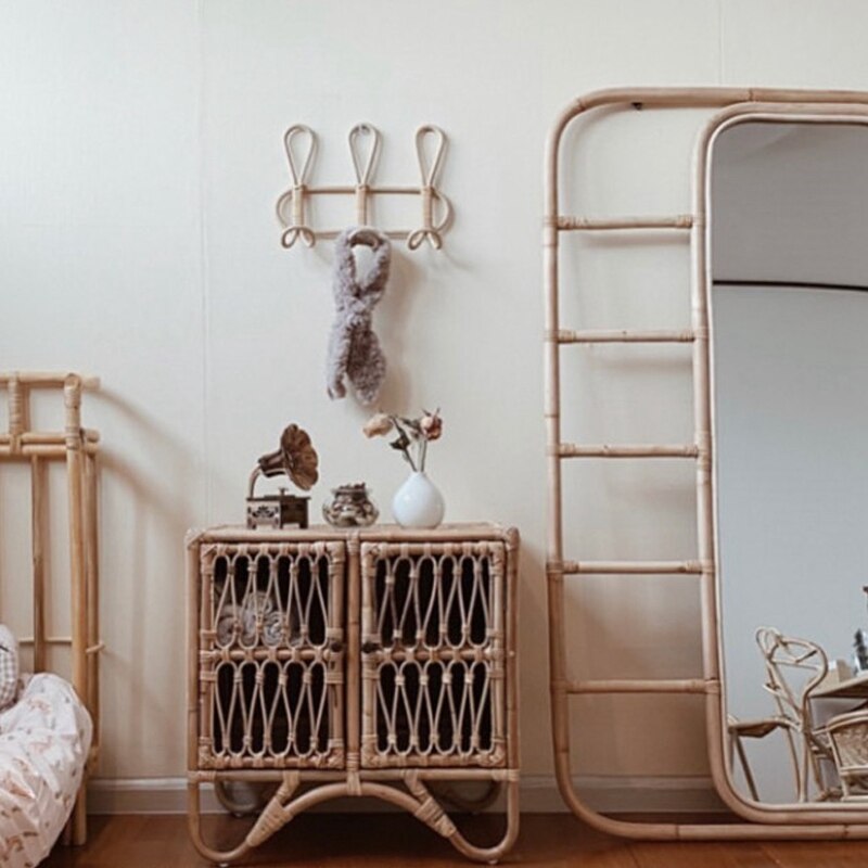 Rattan væg kroge børnetøj organisator rack tøj hat hængekrog rattan bøjle børneværelse dekor hænger