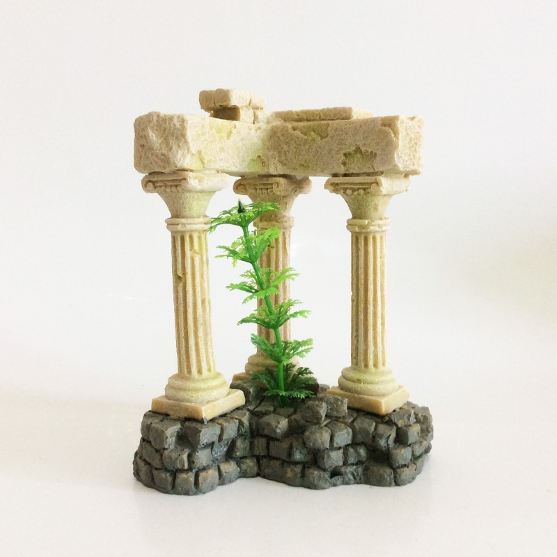 Columna romana de templo griego, decoración de Acuario, restos acuáticos