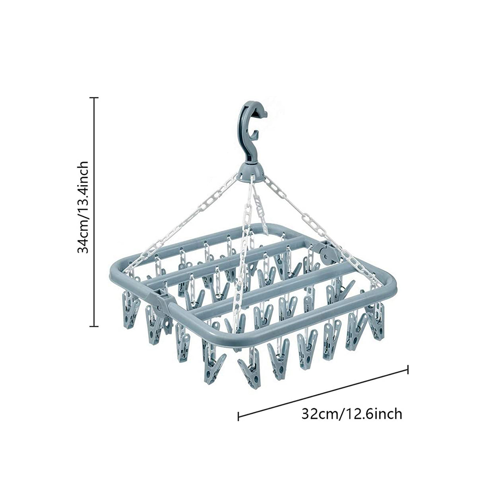 Kleding Drooghanger Met 32 Clips / 8 Clips Sokken Ondergoed Drogen Opvouwbaar Wasrek: Light Grey