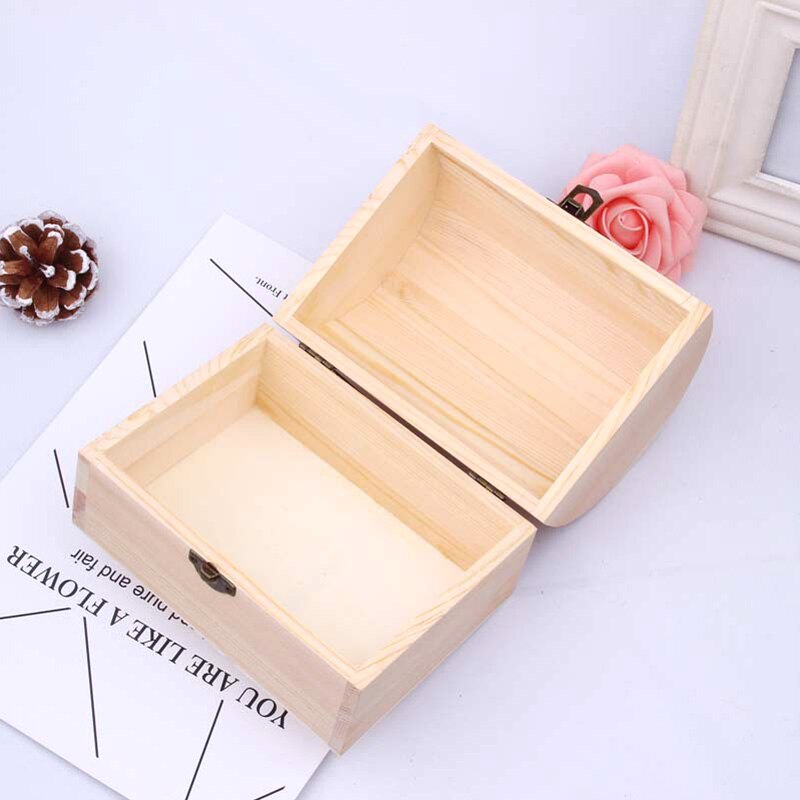 1PC Wooden Home Storage Box Log Color Pine Rectangular Flip Solid Wood Box Handmade Article Jewelry Red Wine Case