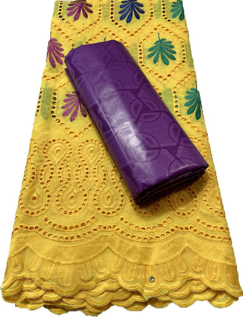 2022 Dry Laces 2.5+2.5 Yards With Bazin Riche Fabric Swiss Voile Senegal African Wedding Bride Dress YKM120 Orange: AS PIC7
