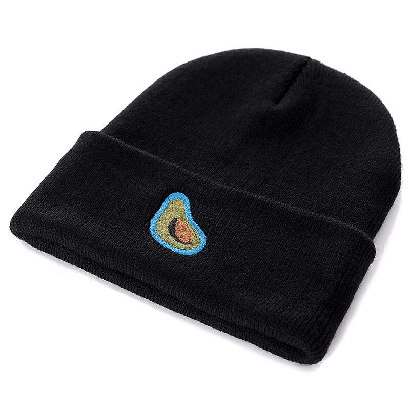Unisex efterår vinter beanie hat avocado broderi vinter hatte til kvinder mænd strikkede hatte akryl fleksibel afslappet udendørs hue