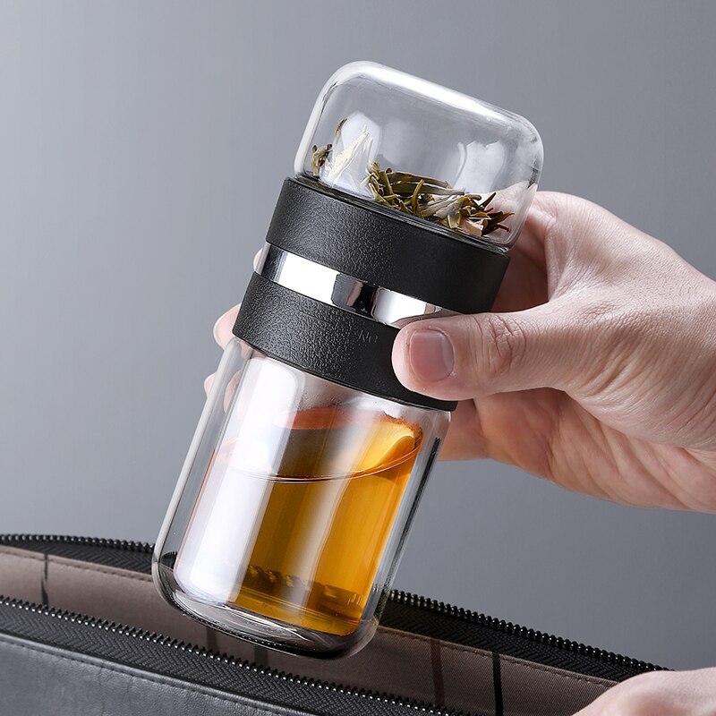 Botella de agua de 200ML tipo comercial, botella de vidrio con filtro Infusor de té de acero inoxidable, vidrio de doble pared, de artículos