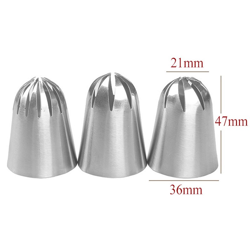 3 Pcs Rvs Cake Nozzles Russische Gebak Tip Icing Piping Nozzle Decorating Gereedschap Fondant Zoetwaren Sugarcraft