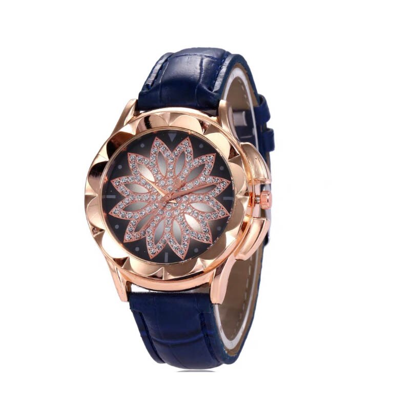 Luxe dames armbandhorloge leren band polshorloge bloem kristal strass quartz horloges casual damesklok