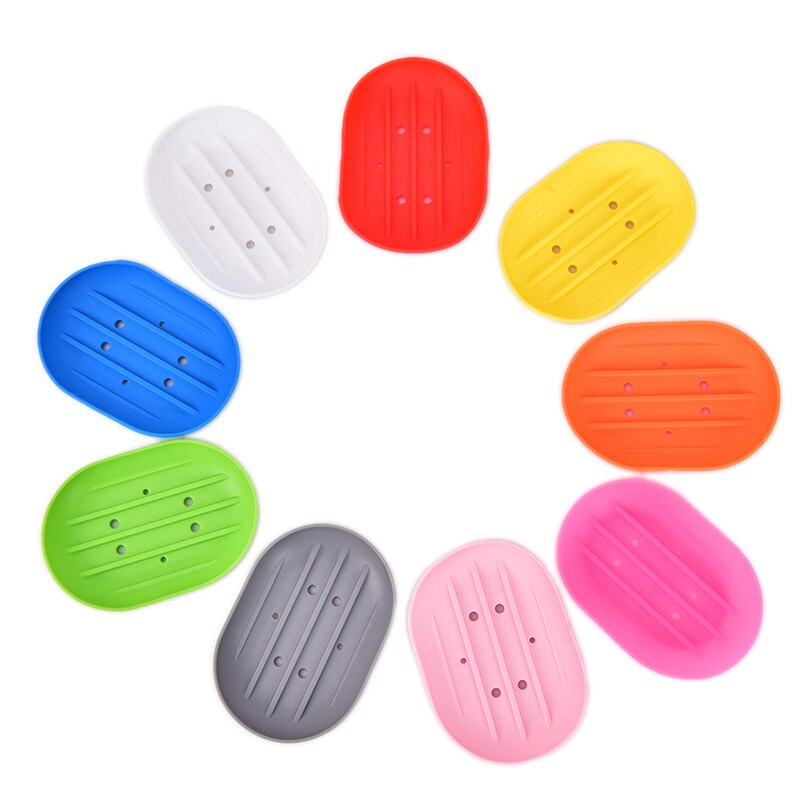 1pc Silicone Flexible Soap Dish Plate Bathroom Soap Holder Travel Holder Dish Candy Color Bathroom Soap Dish