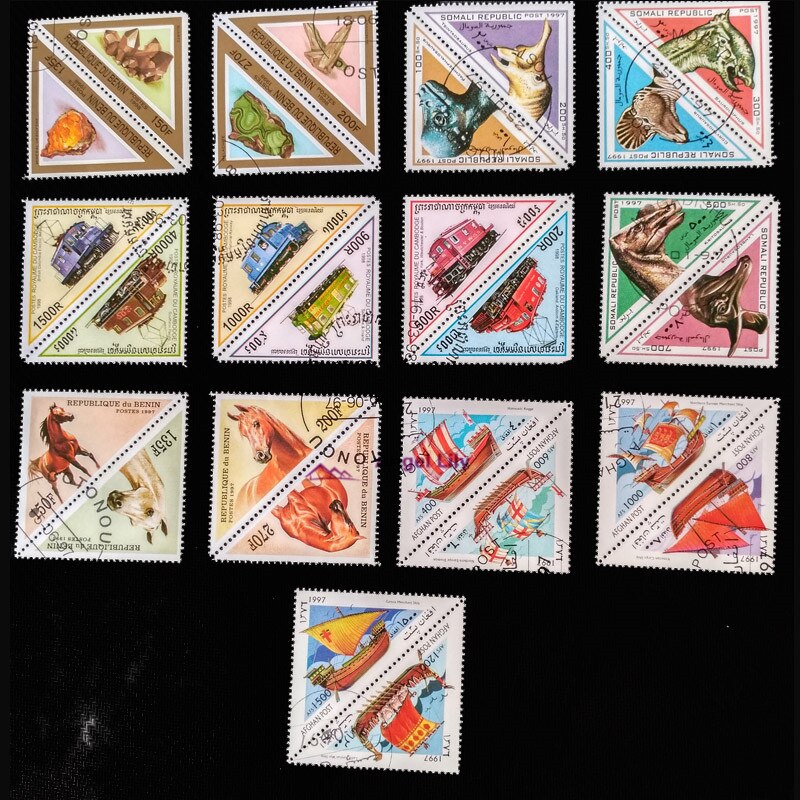 45-50 Stks/partij Tri-Hoek Vorm Alle Verschillende Uit Vele Landen Geen Herhaling Ongebruikte Postzegels Voor Verzamelen
