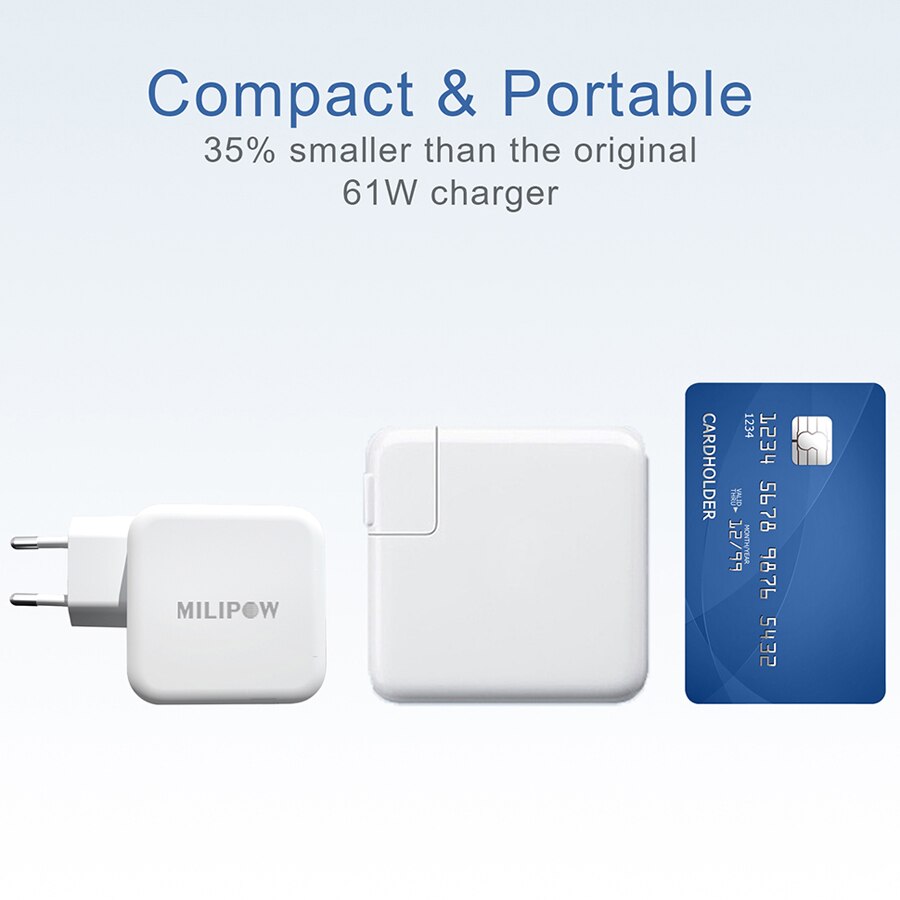 Pd 65w- poorts oplader, dubbele poort oplader met usb-a voor apple macbook, macbook pro, air, ipad pro, iphone 11/ pro max, nintendo switch