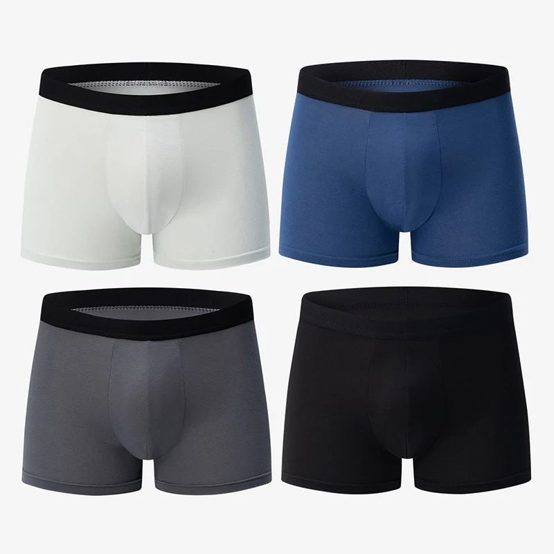 4 piezas de ropa interior Boxer de Color sólido para hombres europeos y americanos, bañadores cómodos, ropa interior Boxer juvenil de gran tamaño: XXXL / Negro
