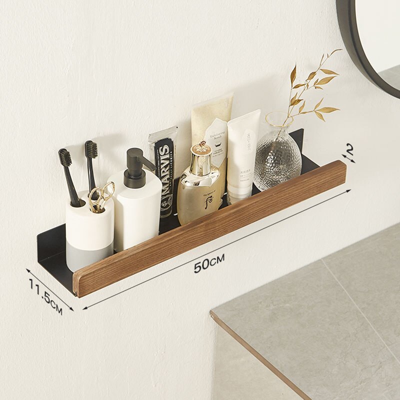 Wood Bathroom Shelving Wall Mounted Toilet Shampoo Shelf Aluminum Bathroom Storage Holder Shampoo Shower Storage Rack: 50cm