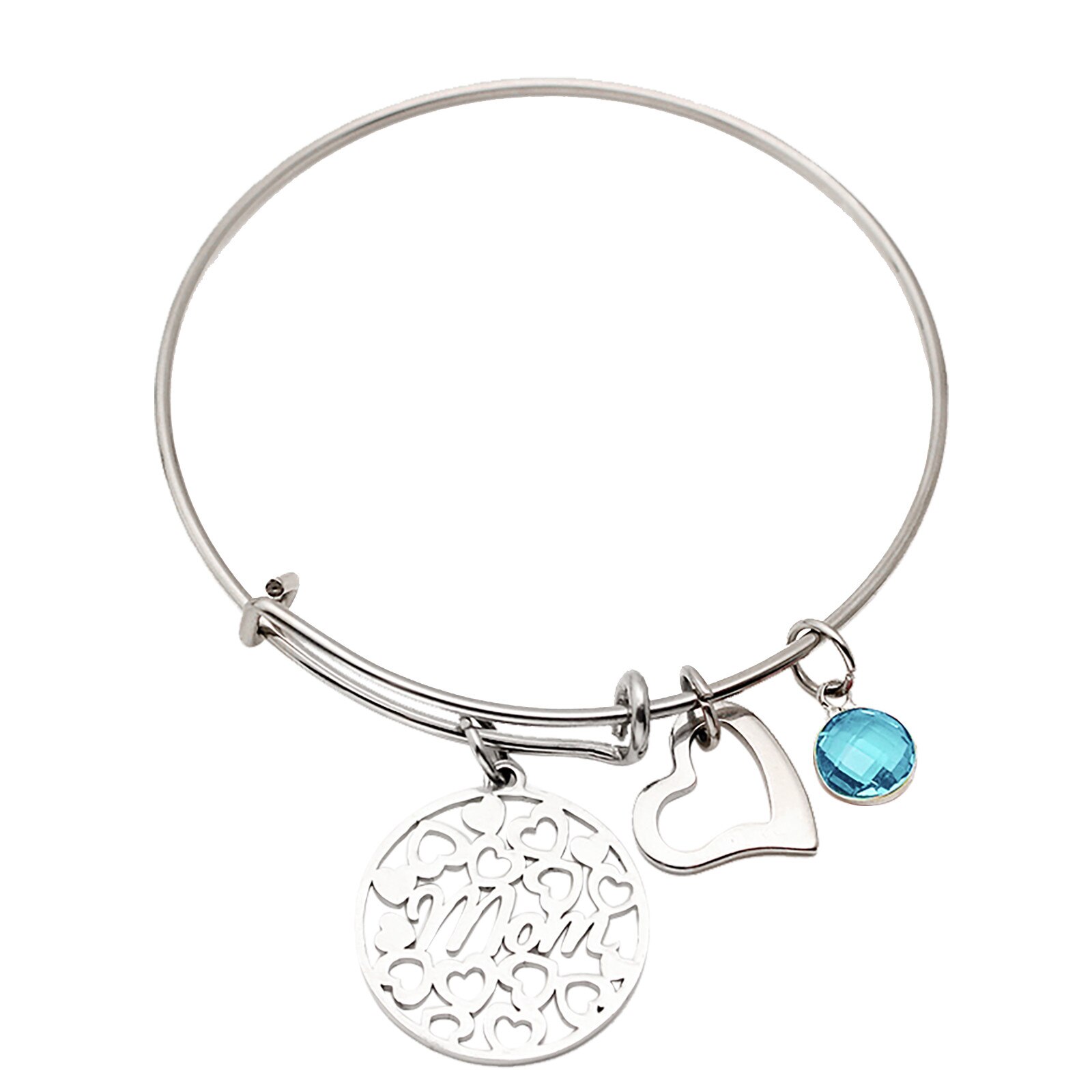 Stainless Steel Mom Bracelet Twelve-color Birthstone Can Be Pushed And Pulled Bracelet Charms for Jewelry For Family