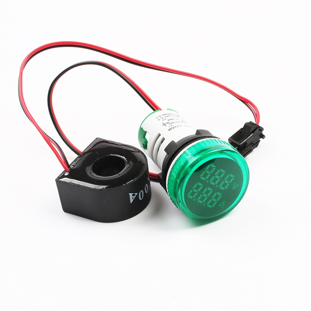 Mini Digitale Voltmeter Amperemeter 22Mm Ac 60-500V 0-100A Amp Volt Voltage Tester Meter Dual Led Indicator pilot Lamp Licht: green