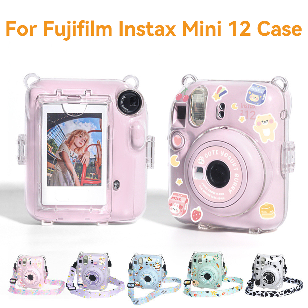 Funda transparente para cámara Fujifilm Instax Mini 12, funda protectora para bolsa de transporte con correa para el hombro, bolsa de almacenamiento de tres piezas