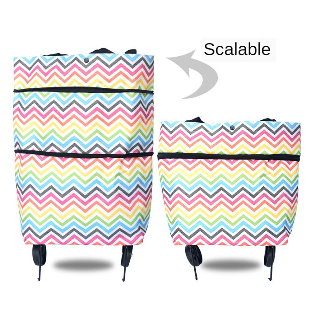 B-LIFE Collapsible Two-stage zipper Trolley Bags Folding Shopping Bag with Wheels Foldable Shopping Cart Reusable Shopping Bags
