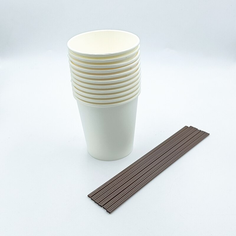 25 Stuks Wit Papier Cups Kraftpapier Cup-Koffie Cups Wegwerp Papier Kopje Melk Kopje Thee Huishouden Drinken feestartikelen 6Oz: with Coffee stick