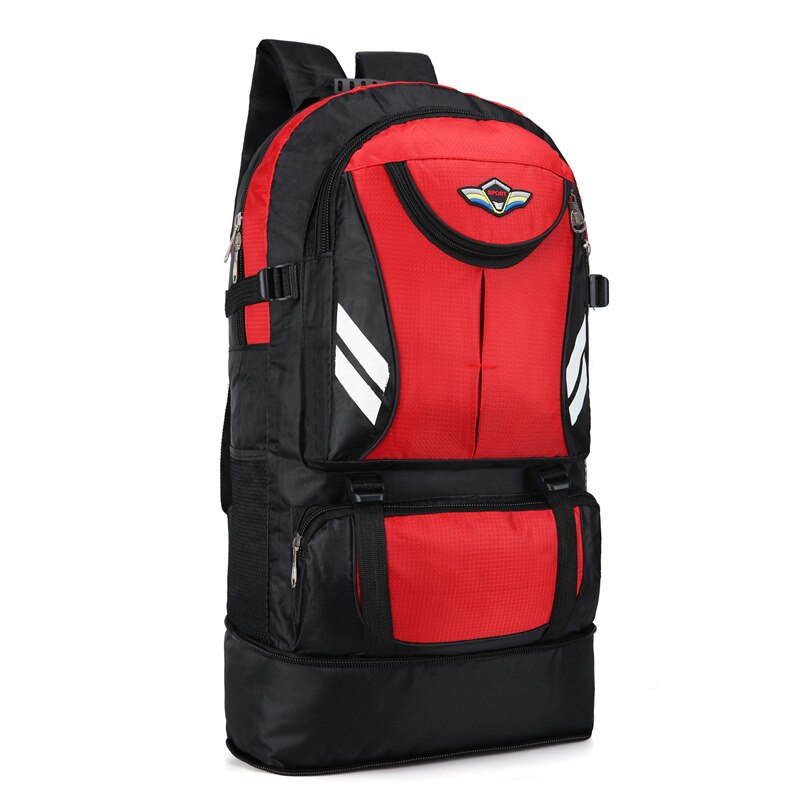 60L Waterproof Outdoor Travel Backpack Camping Trekking Bag for Man Woman Climbing Hiking Rucksack Fishing Cycling Backpack: Red-B