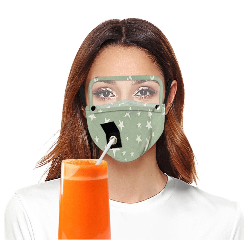 Masque facial à boire réutilisable adulte avec trou pour la paille et les yeux détachables