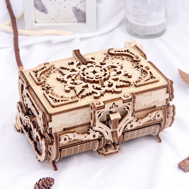 Wooden Machinery Antique Box Craft Diy Gear Rotating Model Home Decoration